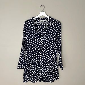 Anthropologie Navy Heart Print Tunic Top